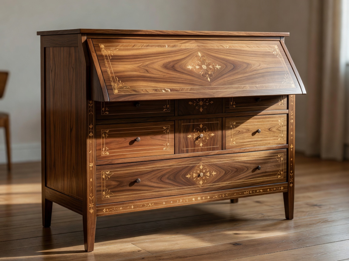 Biedermeier Walnut Veneer Bureau with Inlay