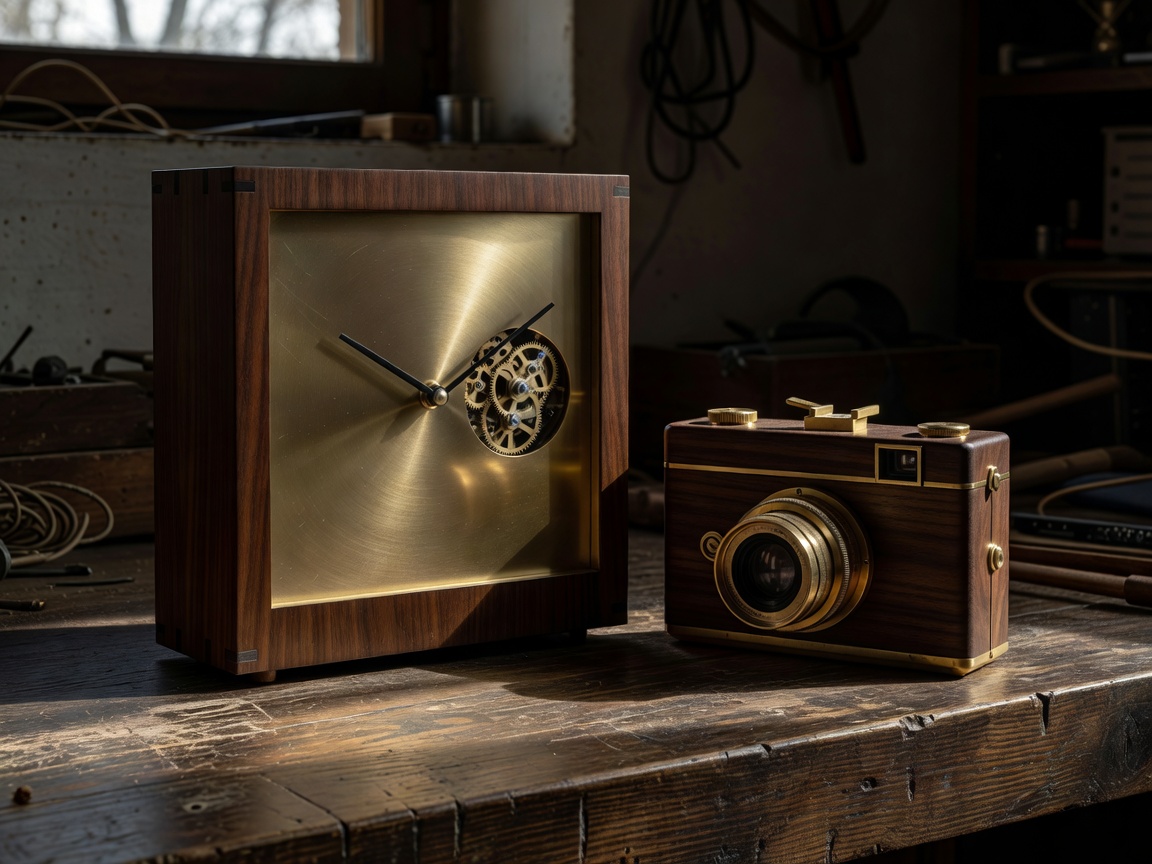 Czechoslovak Mid-Century Mechanical Clock and Camera